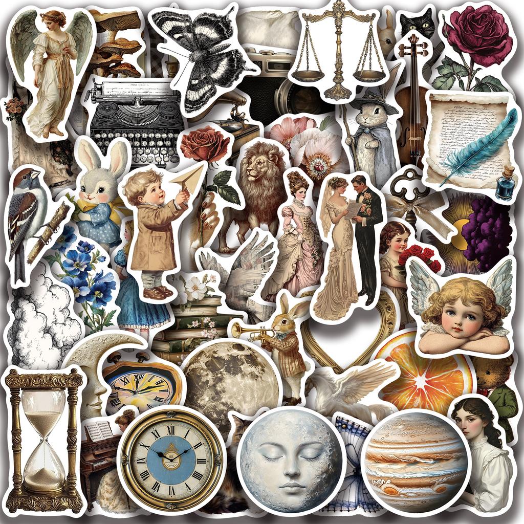 50PCS Vintage Art Aesthetic Stickers Hand-Painted Graffiti Designs Suitable for Decorating Mugs Notebooks and Phones Stickers