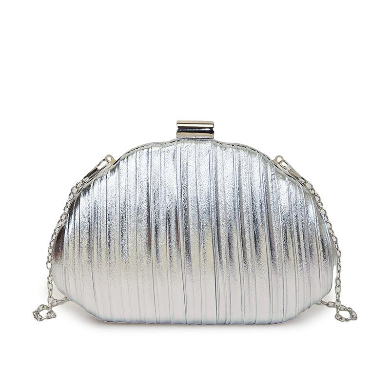 

Metal Golden Wave Patterned Seashell Evening Bags Fashion Elegant Small Clutch Purse Chain Shoulder Bags For Women Prom Party