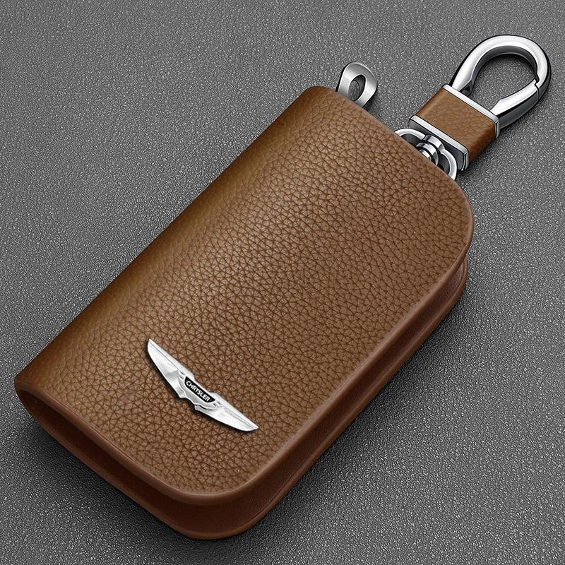 

Leather Key Case For Chrysler Pacifica 300 Glacier 300C SRT8 Delta Ypsilon Metal Logo Waist Pendant Cover Keychain Accessories коричневый