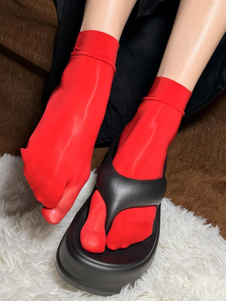 Sexy 8D Oil Shiny Socks High Elastic Ultra-Thin Short Socks Five Toes Split Sock Exotic Lingerie Candy Color Woman Clothing