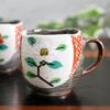 Waza no Kura Stylish Pair of Mugs, Kutani Ware with Komon Tsubaki Design, High-Quality Pottery, Made in Japan