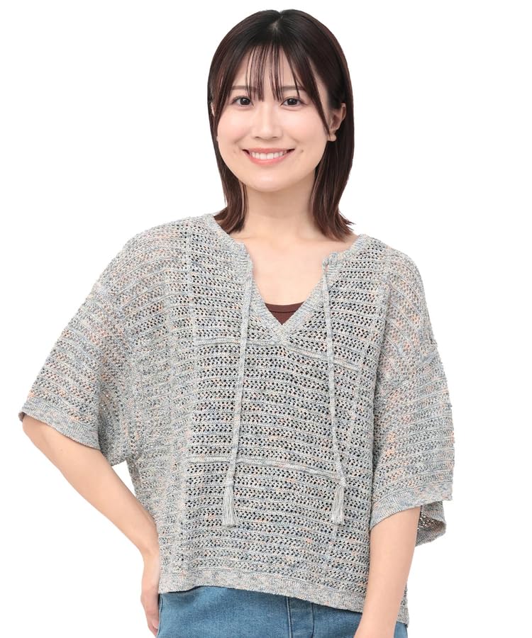 Titicaca Openwork Tassel Pullover Summer Half Free OSJBB055 Women's Knit, Sleeves, V-Neck, Size, Blue,