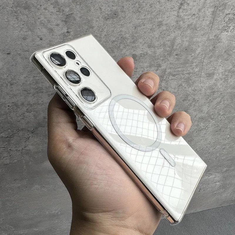 

Glossy Transparent Ultra Thin PC Magnetic Case for Samsung Galaxy S26 S25 S24 S23 Ultra S22 Plus Wireless Charger S25 Plus Cover for Samsung S22