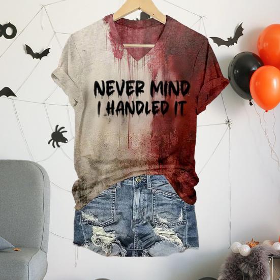 Don't Mind I Handled It Blood Shirt Women Funny Halloween Blood Horror Clothes Short Sleeve V-Neck Splatter Top