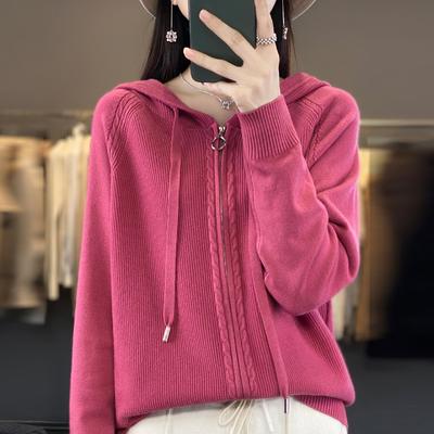 Women's Autumn and Winter Outer Wear Lazy Style Knitted Zipper Loose All-match Hooded Hoodie Sweater