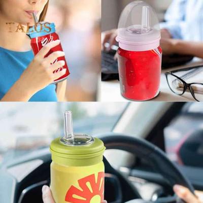 Tapas para latas de refresco con pajita, cierre hermético, reutilizables, sin BPA, a prueba de fugas, de silicona