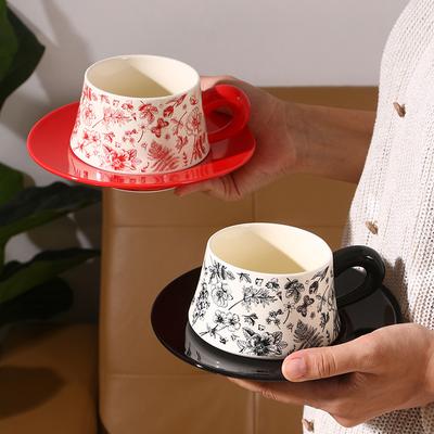 Juego de Taza y Platillo de Café Retro Francés, Taza de Desayuno Exquisita de Alta Gama, Taza de Cerámica de Recuerdo para el Té de la Tarde Inglés