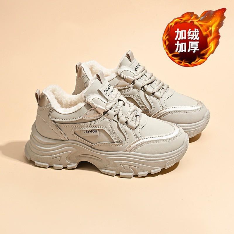 

Velvet Dad Shoes Women Korean Style All-matching Thick Sole Warm Cotton Casual Running 38