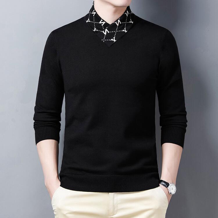 Pierre Cardin Men's Thickened Knit Pullover – Casual Autumn/Winter Long-Sleeved Sweater for Middle-Aged Men