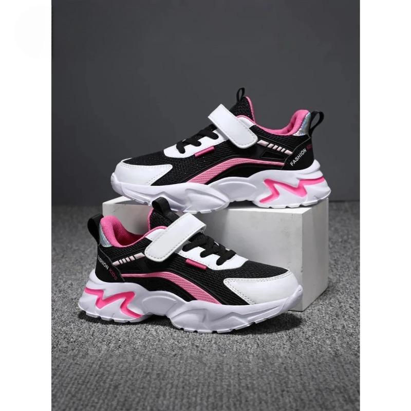 Children's Casual Pink Girls' Mesh Breathable Shoes, Fashionable Lightweight Running Shoes Teenagers Aged 7-15, Children's Sports Shoes for Girls