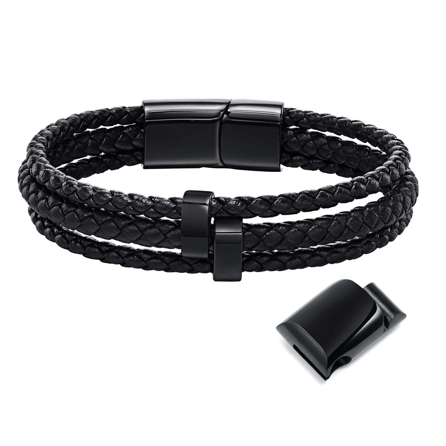 Personalized Bracelet for Men with Name Custom Leather Bracelet for Men Engraved 2-8 Name Beads Braid Leather Bracelet