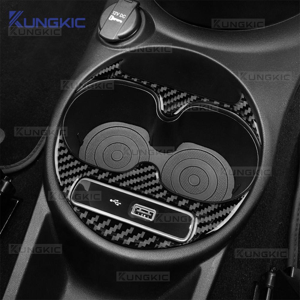 Real Carbon Fiber Cup Holder Frame Trim for Fiat 500 Abarth 595 695 2016-2024 Interior Moulding