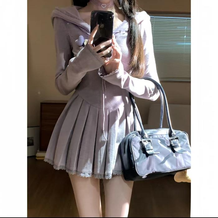 

First love pure desire sweet playful beautiful knitted dress women spring and autumn beautiful hot girl waist niche skirt S фиолетовый