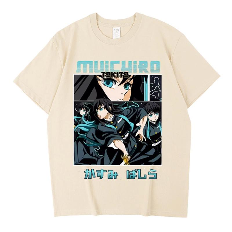 Demon Slayer Muichiro Tokito Unisex Pure Cotton T-shirt Summer Anime Print Loose Casual Parent-child Short Sleeved Top