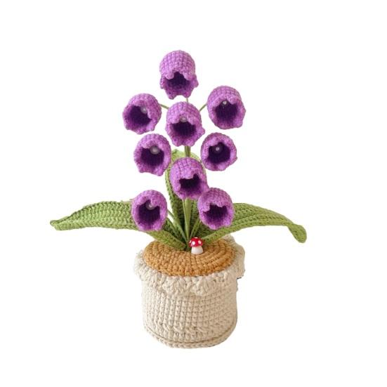 Crocheted Potted Bell Flower Decoration Handmade Knitting Floral Ornament Artificial Hand Woven Flower Home Office Table