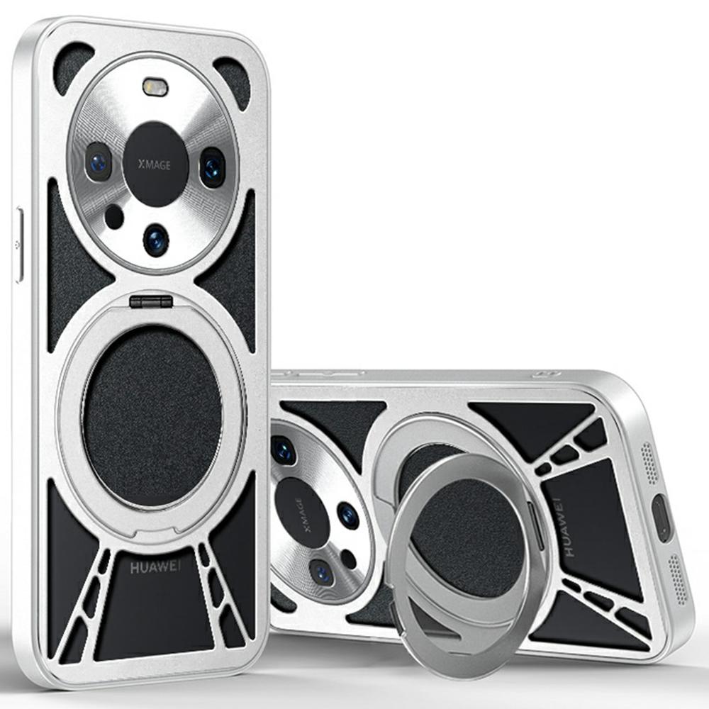 For Huawei Mate 60 Case Magnetic Kickstand Hollow Heat Dissipation Silicone+PC+Metal Bumper Phone Cover