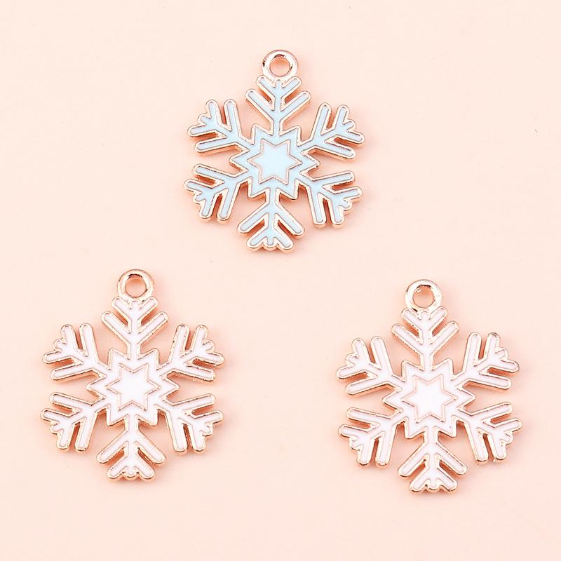 10pcs 19x21mm Enamel Winter Snowflake Charms for Jewelry Making New Year Christmas Earrings Pendant Necklaces DIY Craft Supplies