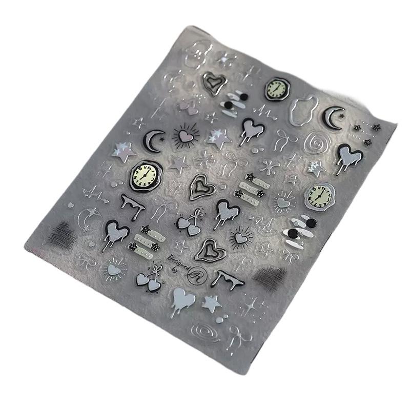 3D Наклейки для Маникюра Серебряная Лава Годовое Кольцо Вишневые Часы Сердце График Пульса Луна Звезда Линия Бант Линия Декали для Маникюра