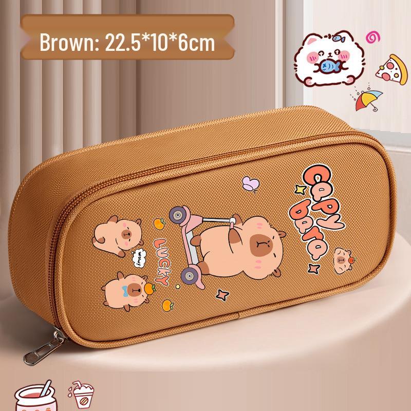 Capybara Double Layer Pencil Case: Large Capacity Cartoon Stationery Box for Elementary School