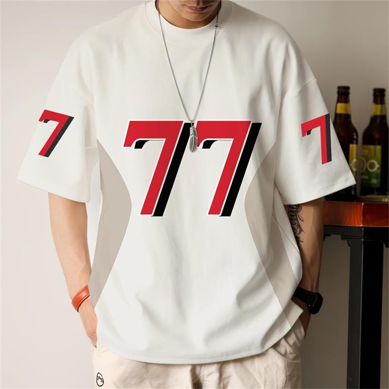 Simple Men's T-Shirt 77 Printed Short Sleeve T-Shirt For Men Summer Daily Casual Top Loose Breathable Tees New Man Clothing