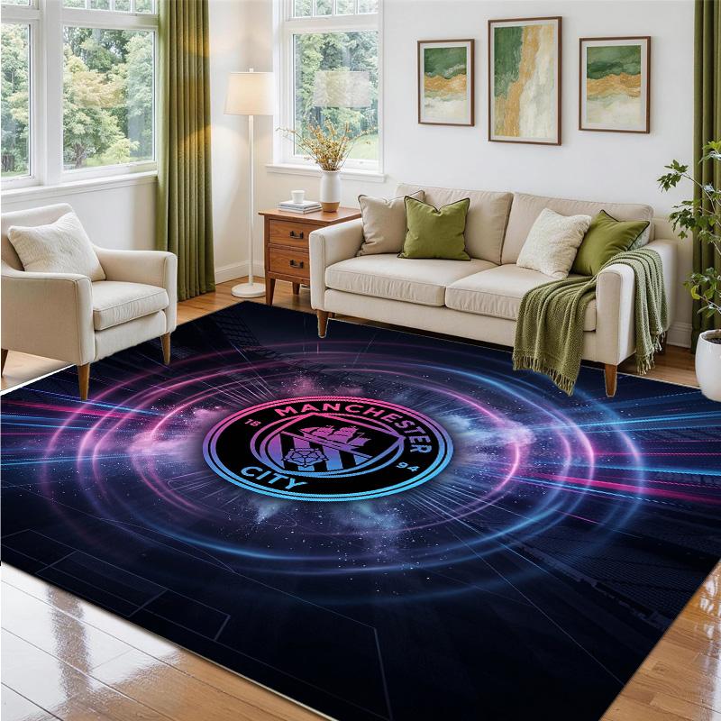 Manchester City Design Crystal Velvet Rug Soft Decorative Mat for Bedroom Entrance