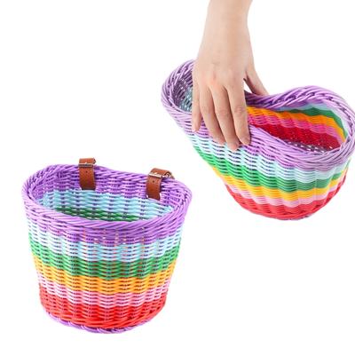 Bicycles Wicker Basket Rainbow Color Front Handlebars Basket Plastic Wovens Bikes Basket for Kids Bikes, Bicycles