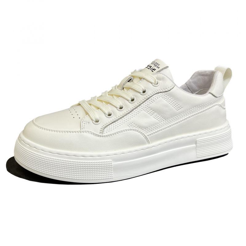 Cross-Border White Board Shoes Men'S Autumn Popular Fashion Trendy Shoes Leather Versatile Casual Shoes Platform Lightweight White Shoes