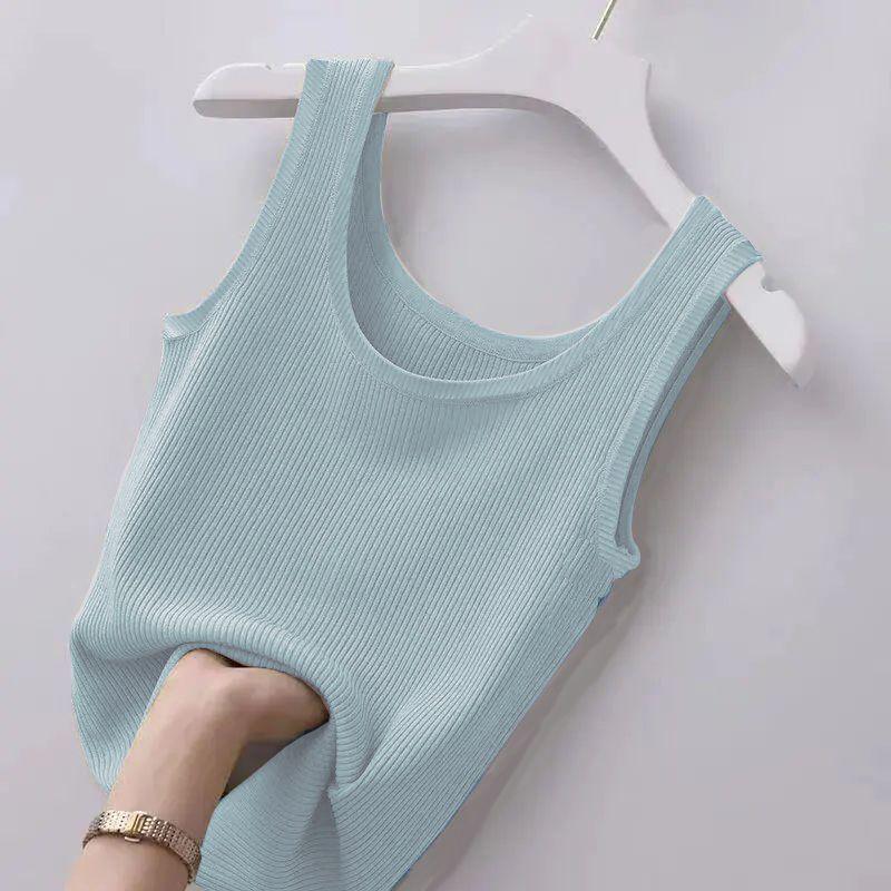 Ribbed Ice Silk Plus Size Tank Top for Women - Sleeveless, Slim Fit, Ideal for Layering or Wearing Alone in Spring/Summer. No Chest Pads.