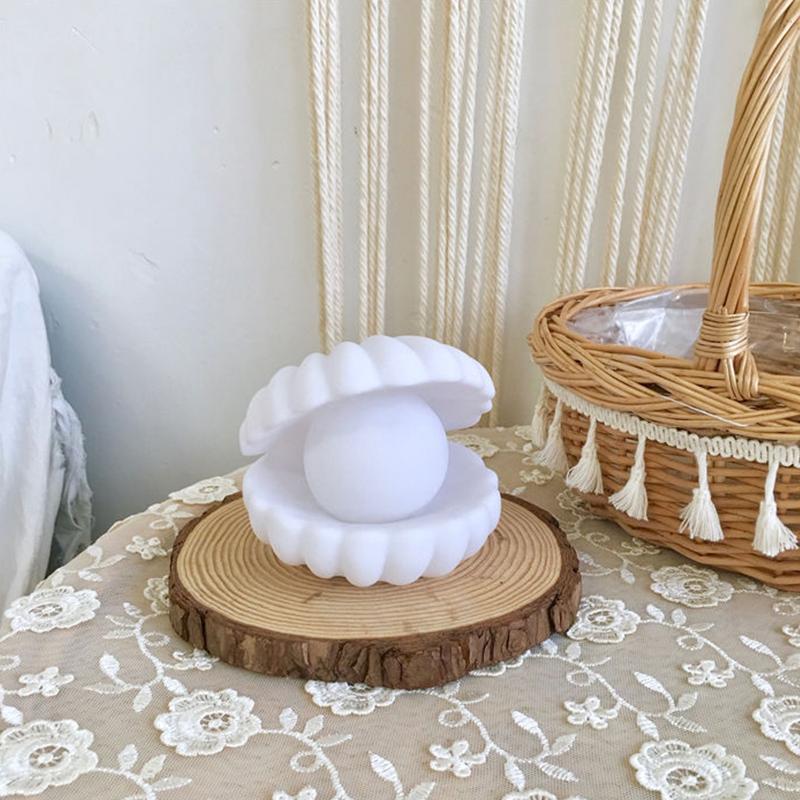 Mini Pearl Mussel Night Light Soft Lights Cartoon Shell Lamp Bedroom Nightstand Desktop