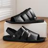 Men Handmade Simple Flats Sandals Summer Roman Sandals Retro Black Brown Leather Open Toe Beach Shoes Plus Size