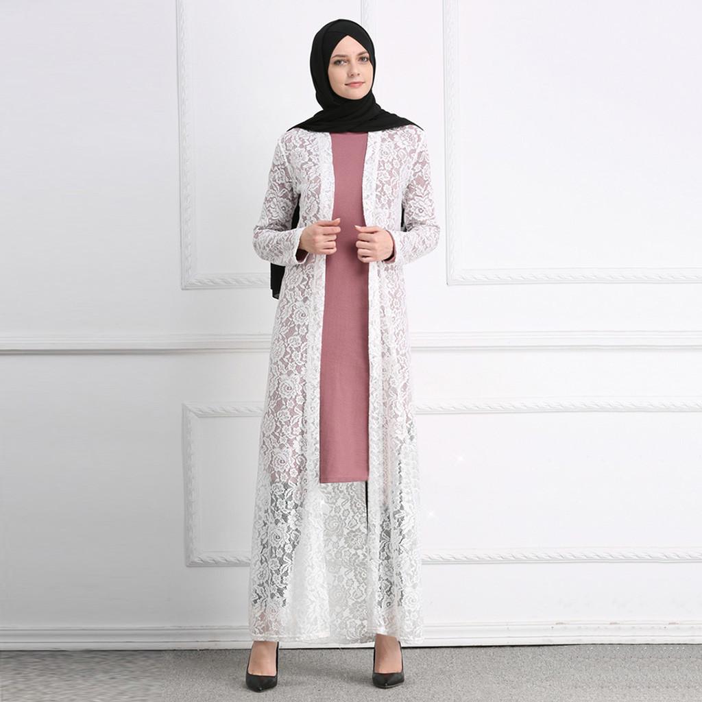 

(SU)Абая женский кружевной открытый кардиган длинное платье макси мусульманский женский кафтан джилбаб халат