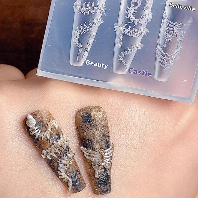 1Pcs 3D Snake Bone Mold Nail Art Decoration Accessories Diy Design Silicone Decorative Nail Art Templates Nails Mold