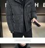 Trendy Brand Men's 2025 Winter White Duck Down Striped Puffer Jacket with Gold Thread and Soft Fur