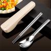 2Pcs/Set with Buckle Travel Cutlery Set 304 Stainless Steel Spoon Chopsticks Set  School