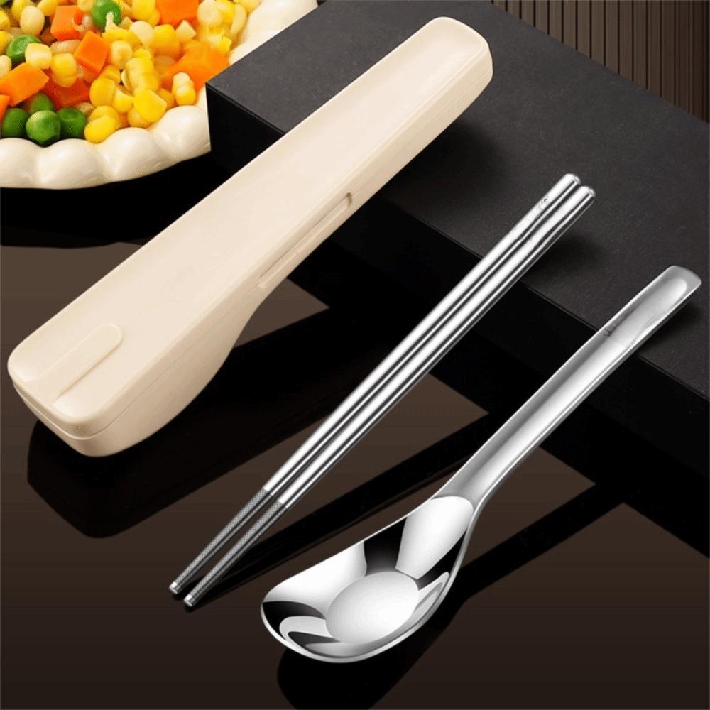 2Pcs/Set with Buckle Travel Cutlery Set 304 Stainless Steel Spoon Chopsticks Set  School