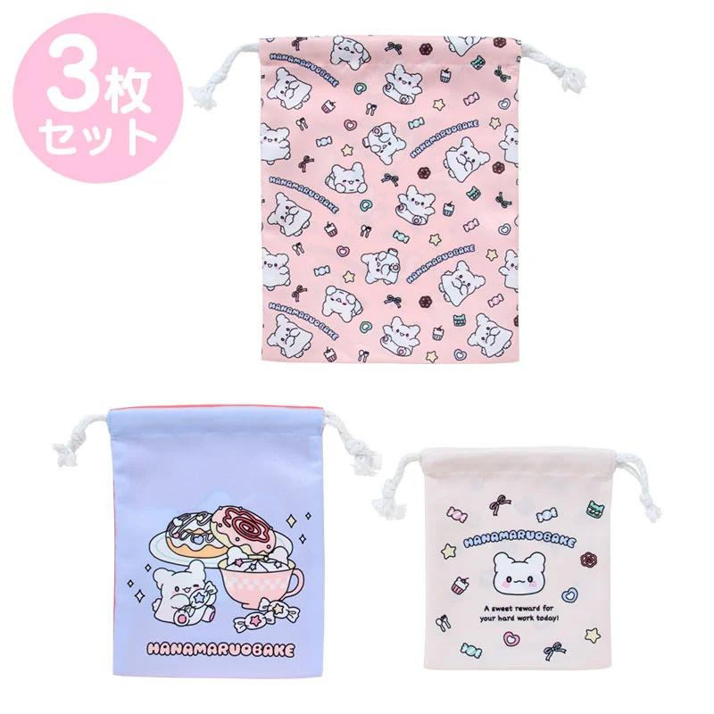 Sanrio HANAMARUOBAKE Set of 3 Drawstring Bags (Pastel Sweets Pop) Japan NEW