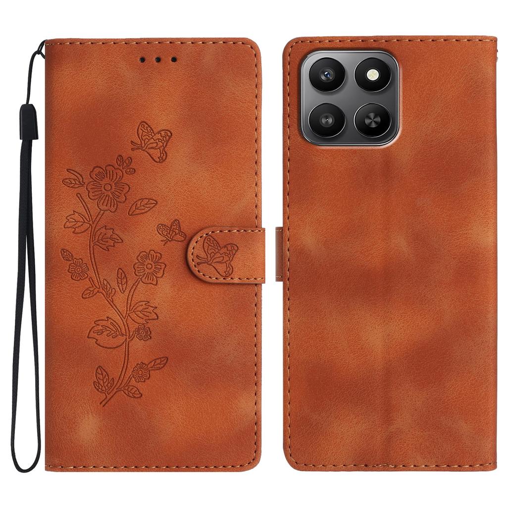 Leather Case For Honor 400 Smart 5G/4G/X7d 4G Imprinted Flower Phone Cover with Wrist Strap