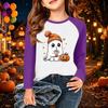 Camiseta Infantil com Estampa de Halloween Manga Longa Casual Gola Redonda para Festa e Uso Diário