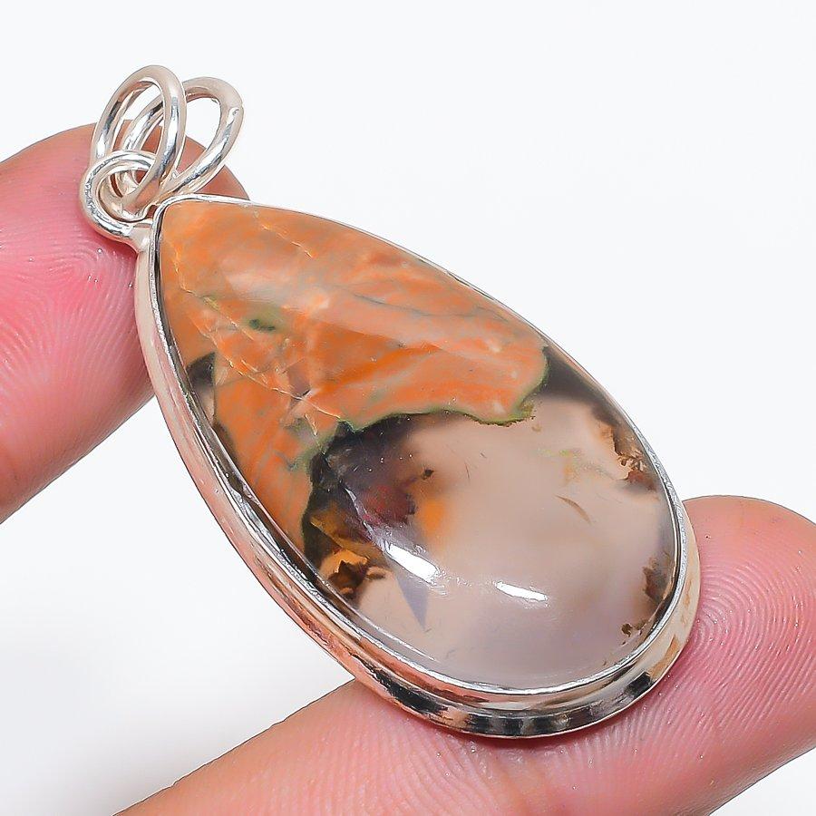 Natural Tube Agate Gemstone 925 Sterling Silver Jewelry Pendant 2.17" AP-14202