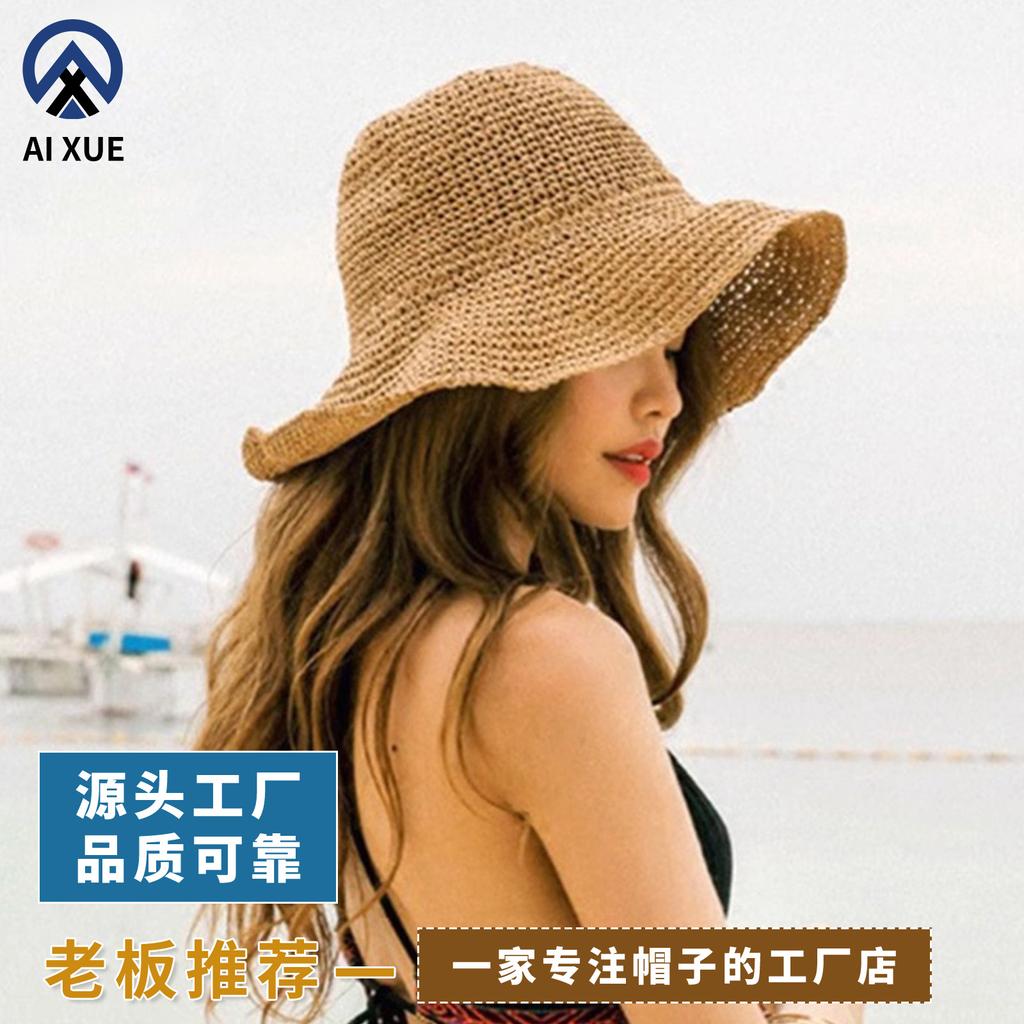 ins large brim straw hat summer beach vacation breathable sunscreen hat women's UV protection sunshade fisherman hat