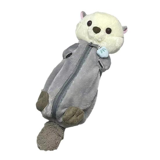 Pencil Pouch Cartoon Sea Otter Shape Pencil Case Large Capacity Zipper Closure