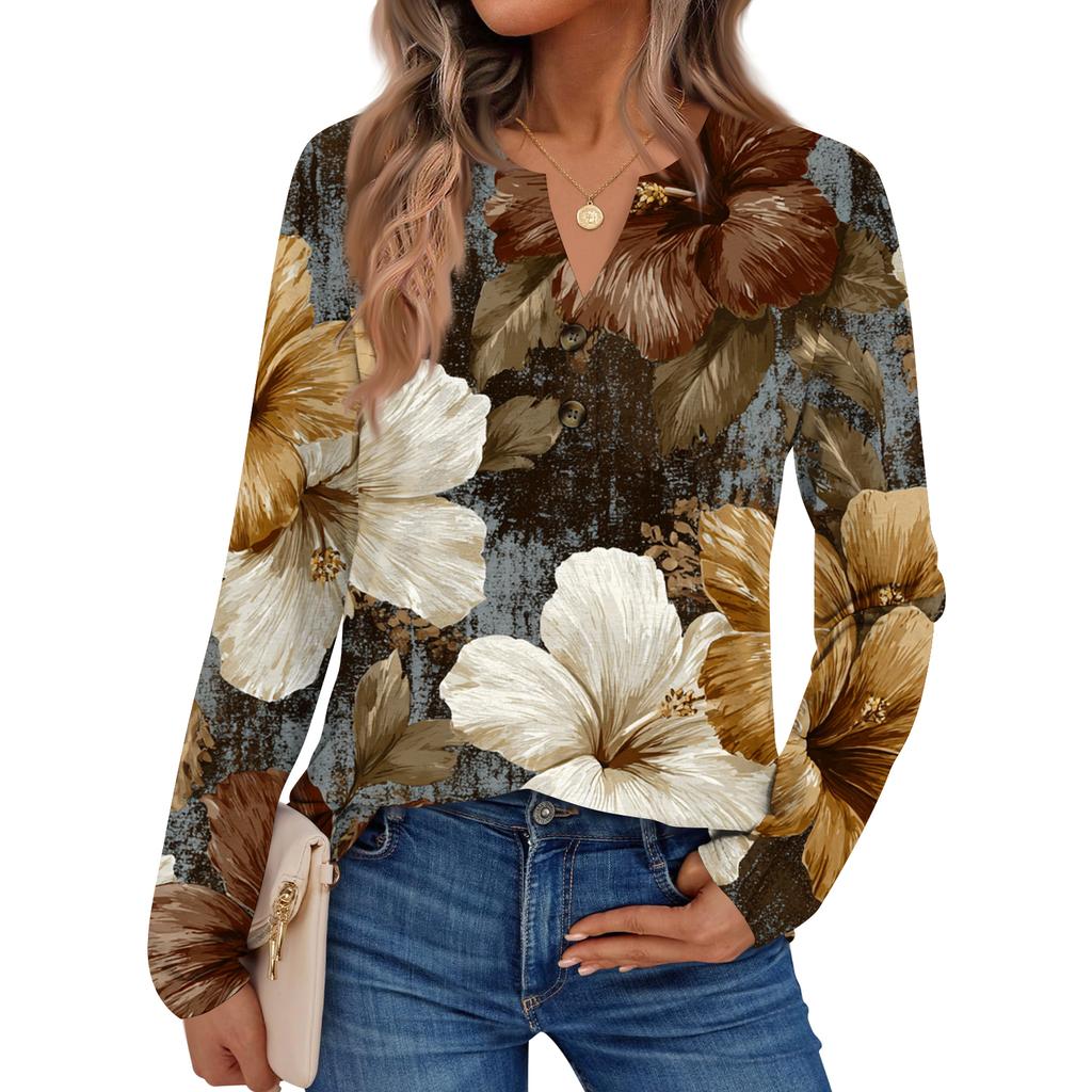 Women's Floral Print Long Sleeve  Shirt Elegant Casual Tops Trendy Shirt Tops