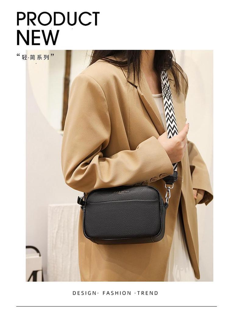 Women's Vintage Cowhide Crossbody Bag with Wide Shoulder Strap - Large Capacity Square Design