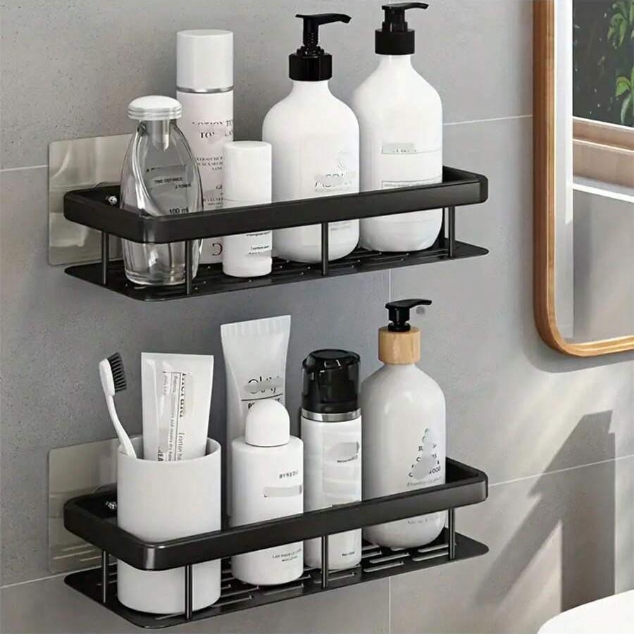 Large-Capacity No-Drill Wall-Mounted Organizer Rack for Bathroom or Kitchen, Space-Saving and Easy-to-Install Durable Storage Solution.