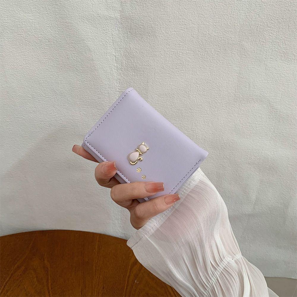 Multiple Card Slot Short PU Wallet Portable Folding Coin Purse Pouch Cute Tri-Fold Purses  Women