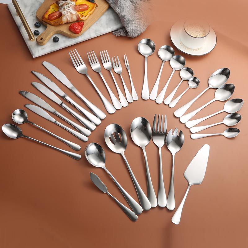 Stainless Steel Cutlery Set: Fork, Spoon, Long Ice Spoon, Western Knife, Steak Knife, Hotel Use, Customizable Logo