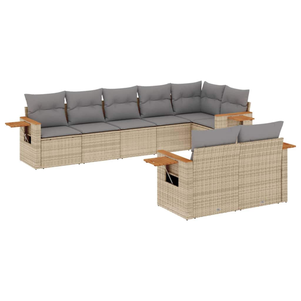 8-Cz. Garden Furniture Set With Cushions, Beige, Poly Rattan