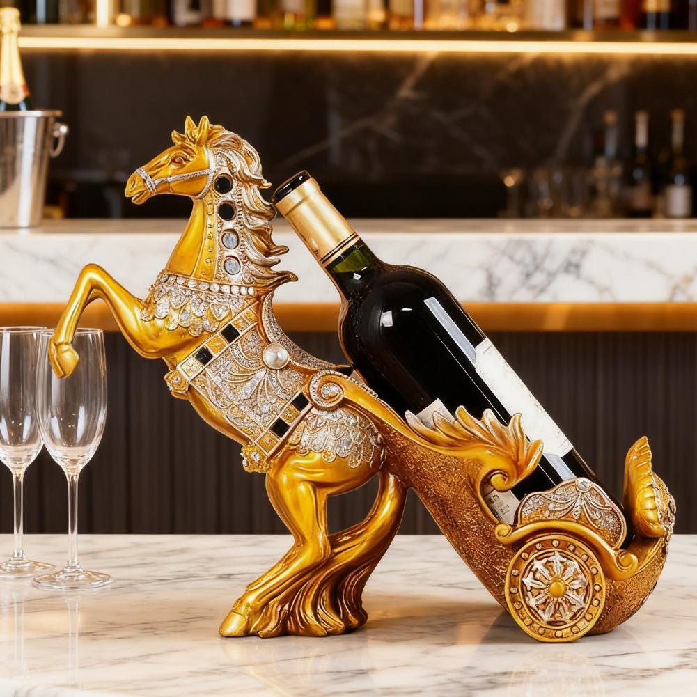Vintage Horse Wine Bottle Holder Resin Horse Statue Sculpture Beer Bottle Display Stand Organizer Rack Home Kitchen Decoration