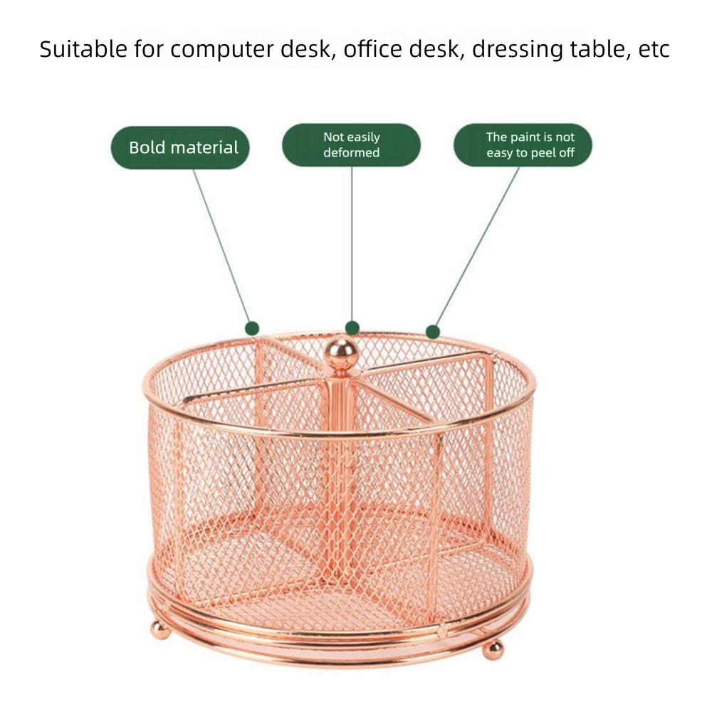 4 Compartments 360° Rotating Mesh Pencil Holder Metal Pencil Display Rack  Girl Gift