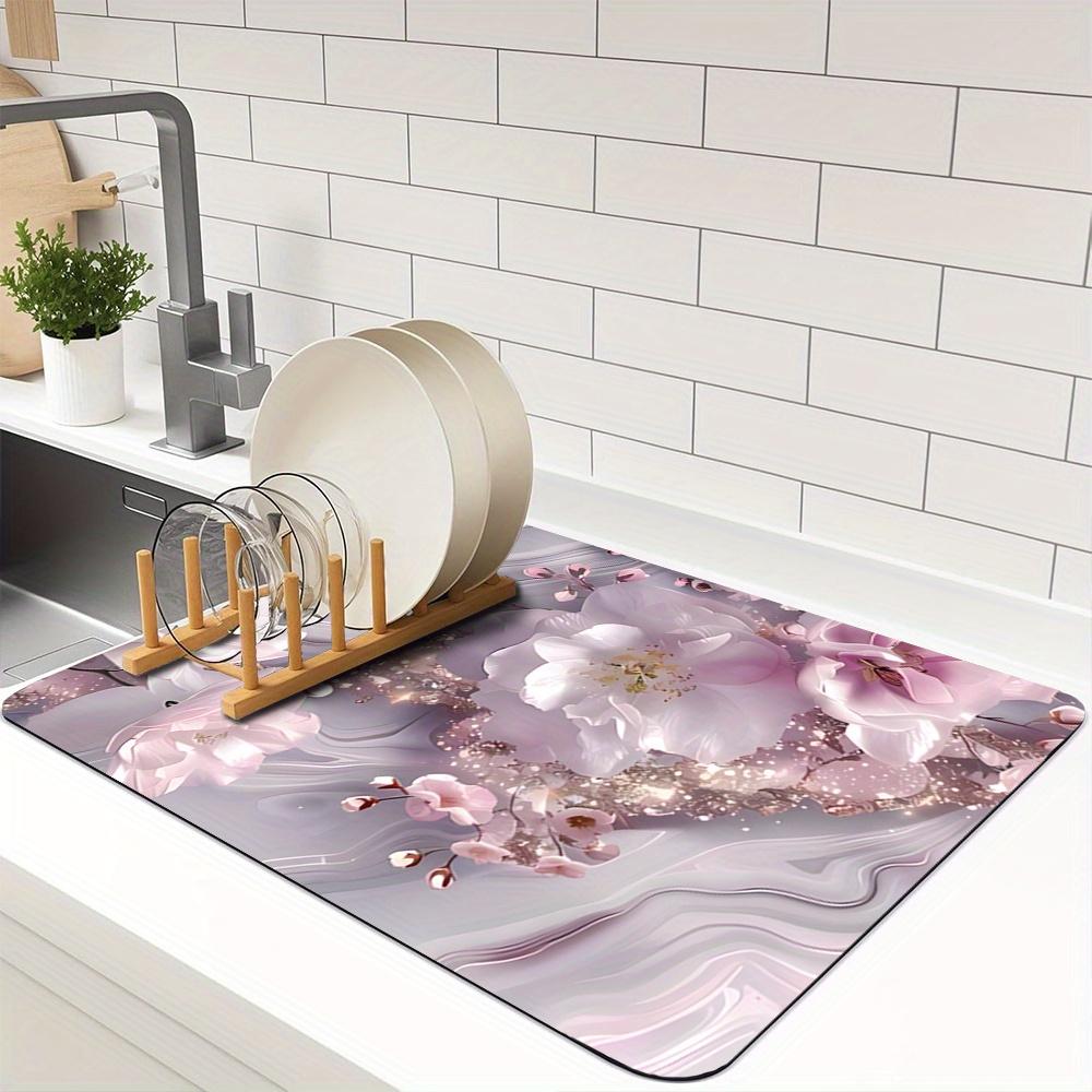 1Pcs Rubber Drying Mat With Mauve Petite Flower Mats Heat-Resistant Table Mats Tableware Drying Mats Moisture- For Coffee Shop